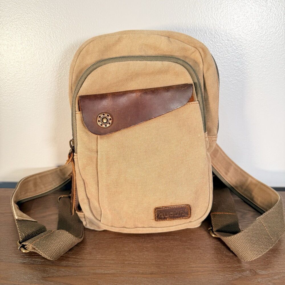 Augur Strauss Convertible Canvas Leather Utility Backpack Men Unisex Sling Bag